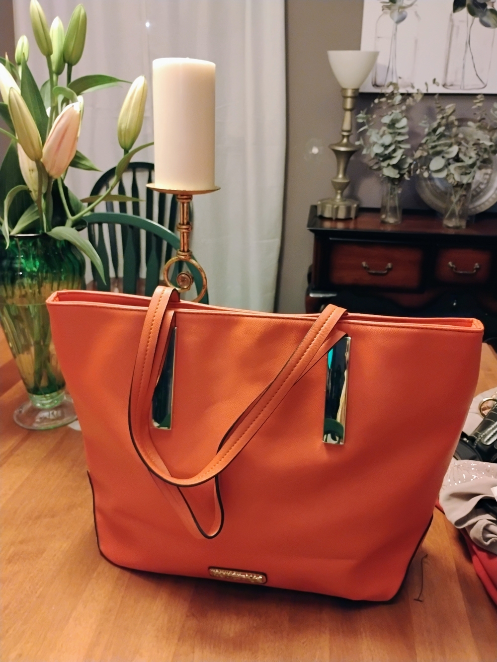 Kenneth Cole Reaction Orange Tote Bag with Gold Accents